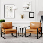 ALISH Accent Chairs, Upholstered Armchair Modern Living Room Chairs Linen Arm Chair Side Sofa Chairs Reading Chairs with Metal Legs for Bedroom, Living Room Brown
