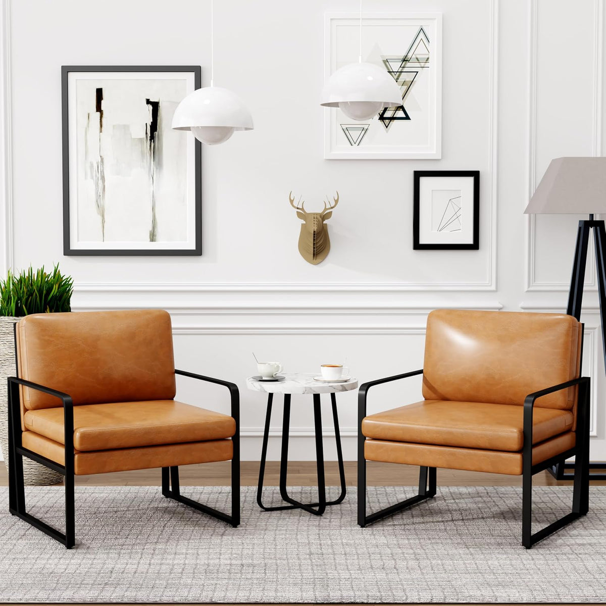 ALISH Accent Chairs, Upholstered Armchair Modern Living Room Chairs Linen Arm Chair Side Sofa Chairs Reading Chairs with Metal Legs for Bedroom, Living Room Brown