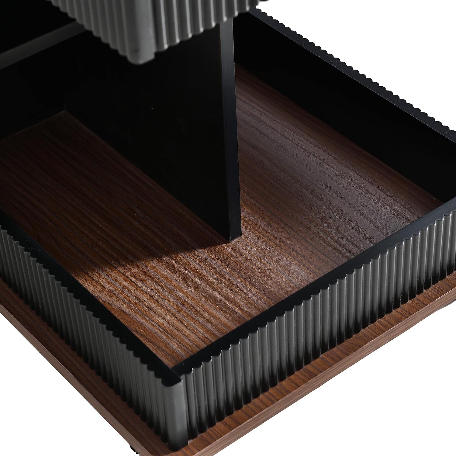 Adjustable Lift-Top End Table with Storage, 360° Rotating Design & Lockable Casters - Modern Mobile Side Table for Living Room, Bedroom, Small Spaces (Black+Brown)