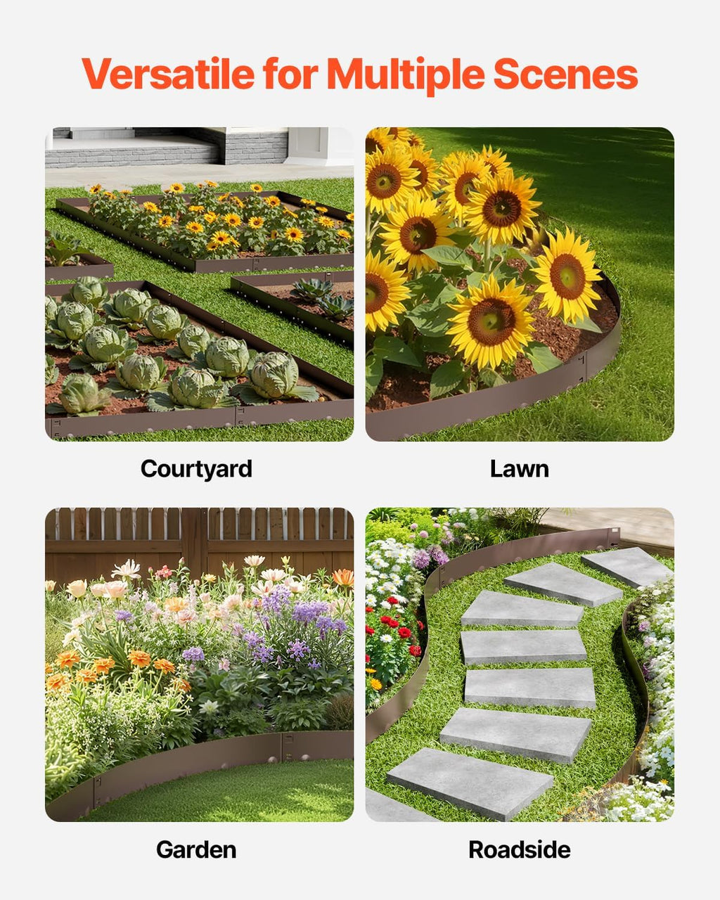 VEVOR Steel Landscape Edging, 5 Packs 39 x 5 in Rust-Resistant Metal Landscape Edging, Bendable Garden Edging Border, Heavy Duty Lawn Edging, Easy-to-Install, Flower Bed Yard Pathway Divider Brown