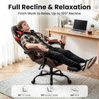 Gaming Chair, Ergonomic Footrest, Lumbar & Headrest(Red Black) | Steel frame, PVC leather & memory foam; 330 lb; 21" seat; 360° swivel, 90–155° recline; easy assembly; gaming & work