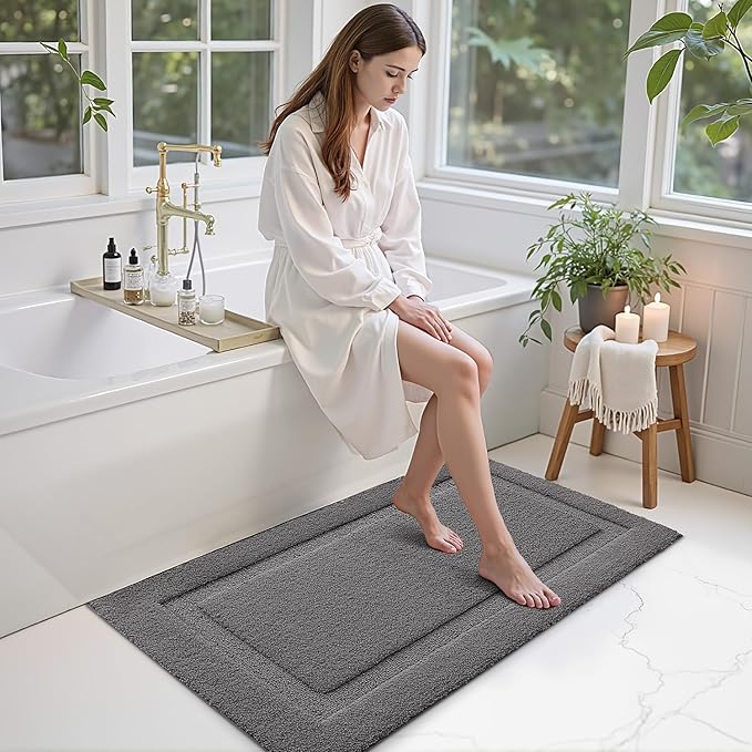 LUMI Ultra Soft Bathroom Rugs Non Slip with Rubber Backing, Absorbent Washable Bath Mat Quick Dry, Upgraded Premium Microfiber Plush Carpet for Bathtub and Shower Floor, Dark Grey, 24x43