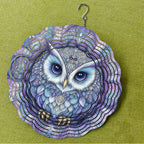 10 Inch Owl Wind Spinner, 3D Stainless Steel Hanging Kinetic Wind Sculpture Gifts for Garden Decor Yard Art Indoor Outdoor Window Porch Front Door Decoration