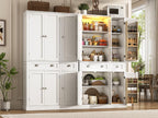 71"H Tall Kitchen Pantry Cabinet with LED Lights,39"W Modern Large Kitchen Hutch Cabinet w/6 Door Shelves,2 Large Drawer,Freestanding Food Pantry w/Adjustable Shelves for Kitchen,Dining Room,White
