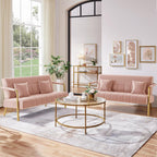 Yaheetech 56.5" Smal Sofa 2 Seater Couch with Gold-Tone Legs, Pink | Small Sofa Loveseat Velve 2 Seater Couch with Tufted Back Gold Metal Frame 2 Pillows for Office, Studio,Living Room