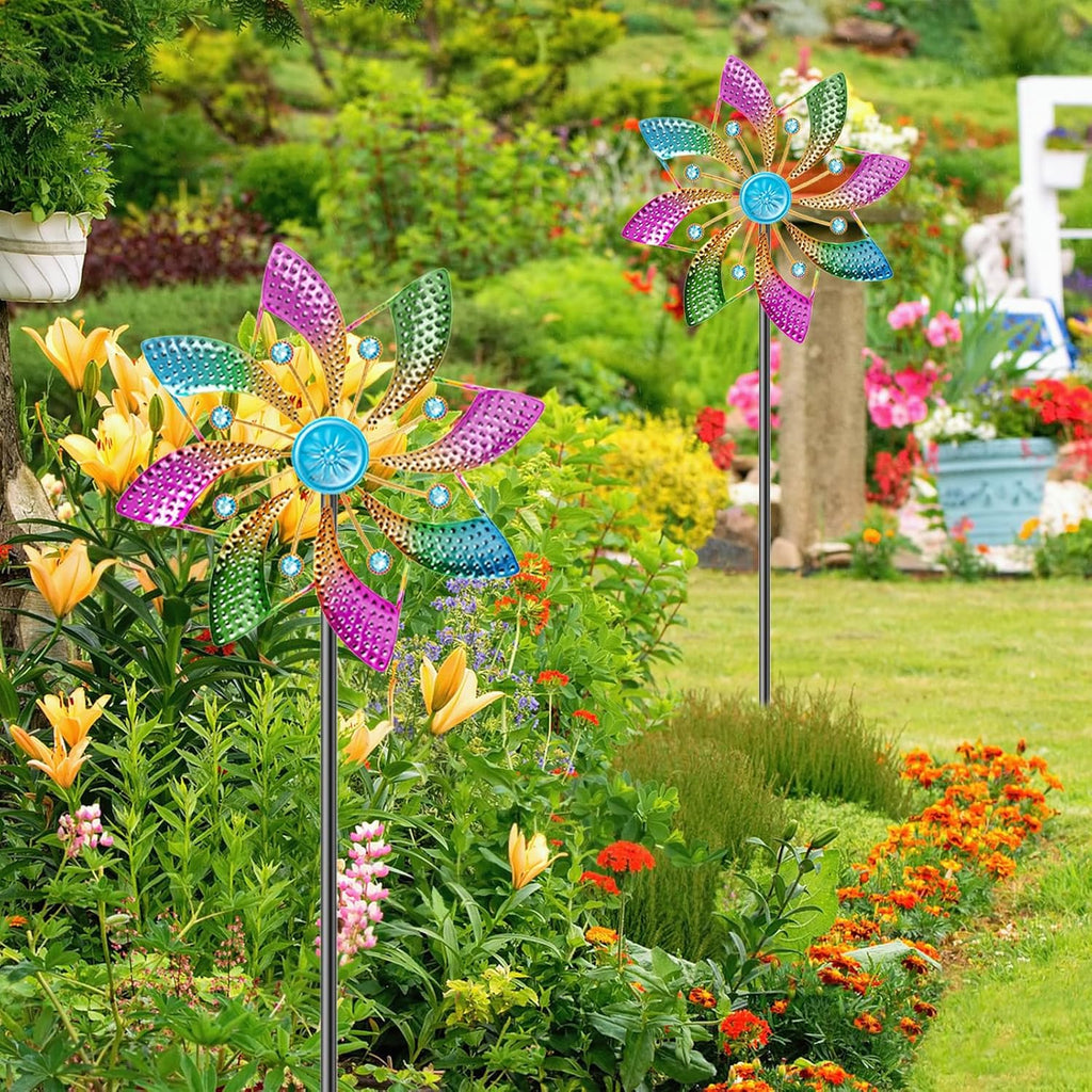 Wind Spinner Outdoor, Standing Wind Sculpture Yard Art Decorations, Metal Windmill for Patio Lawn & Garden Decor (B-Colorful-2PCS)
