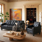 83" Black Faux Leather 3 Seater Couch, Mid Century Tufted Sofa Living Room | STHOUYN Office Couch, Tufted Design, High Resilience Foam, 700 lb Capacity, Easy Assembly, Waiting Room Area, Small Couches