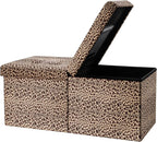 AmasSmile Footrest Ottoman Storage Bench,34" Velvet Folding Chest,Leopard | Large Ottoman with Storage,Thicker Foam Padded Seat,Livingroom,Dorm,Bedroom,Entryway,Easy to install,34 x 13 x 13in