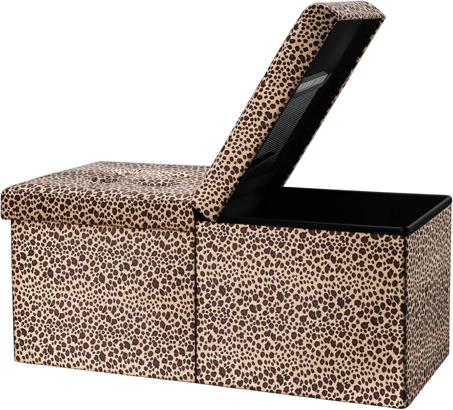 AmasSmile Footrest Ottoman Storage Bench,34" Velvet Folding Chest,Leopard | Large Ottoman with Storage,Thicker Foam Padded Seat,Livingroom,Dorm,Bedroom,Entryway,Easy to install,34 x 13 x 13in