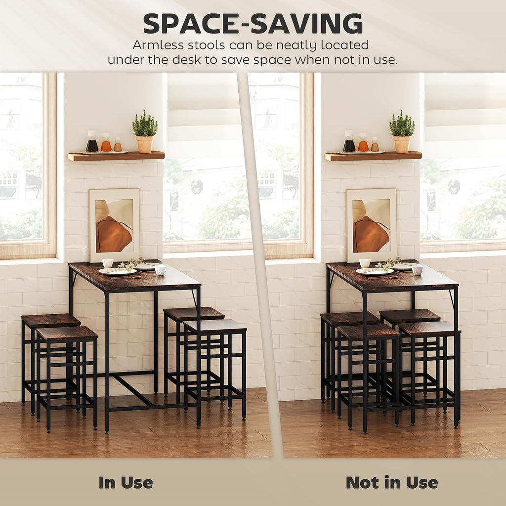 HOMCOM 5-Piece Industrial Dining Table Set, Bar Table Chair Set Black/Brown | 4 Stools Included, Space Saving, Pub & Kitchen