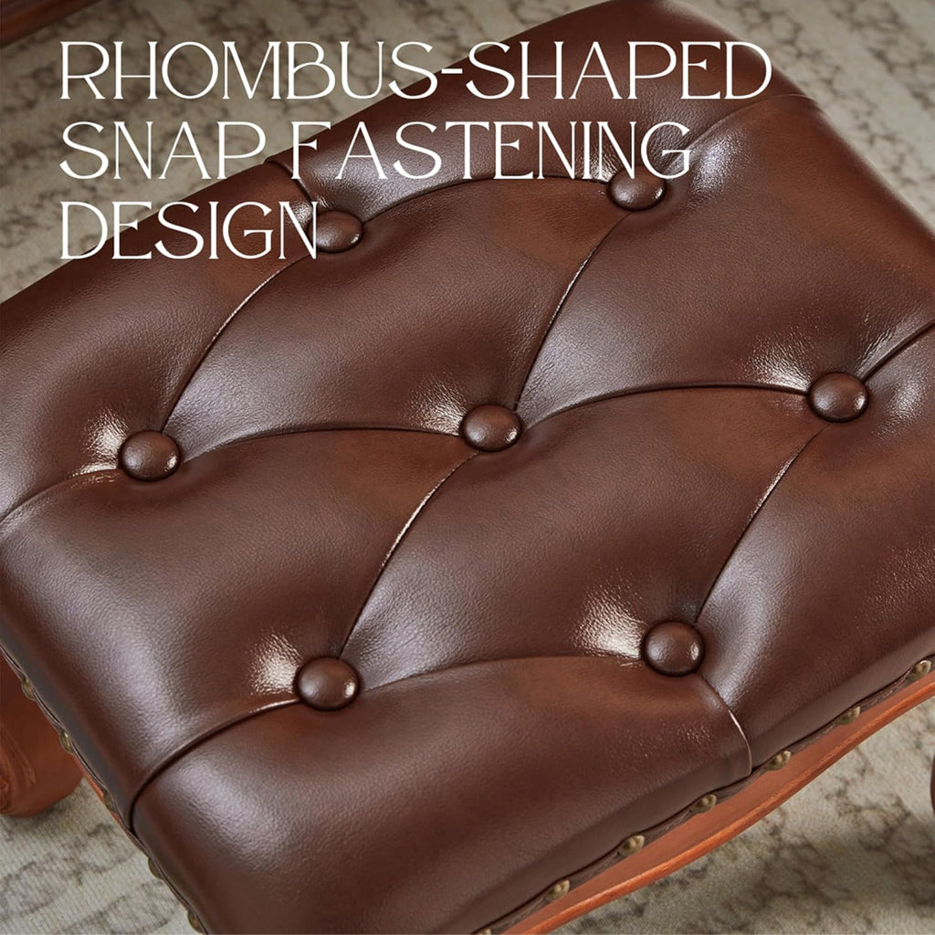 Foot Stools Ottoman, Small Vintage Leather Footstool for Living Room, Solid Wooden Ottoman Foot Rest,Shoe Change Bench at the Entrance (Warm Brown)