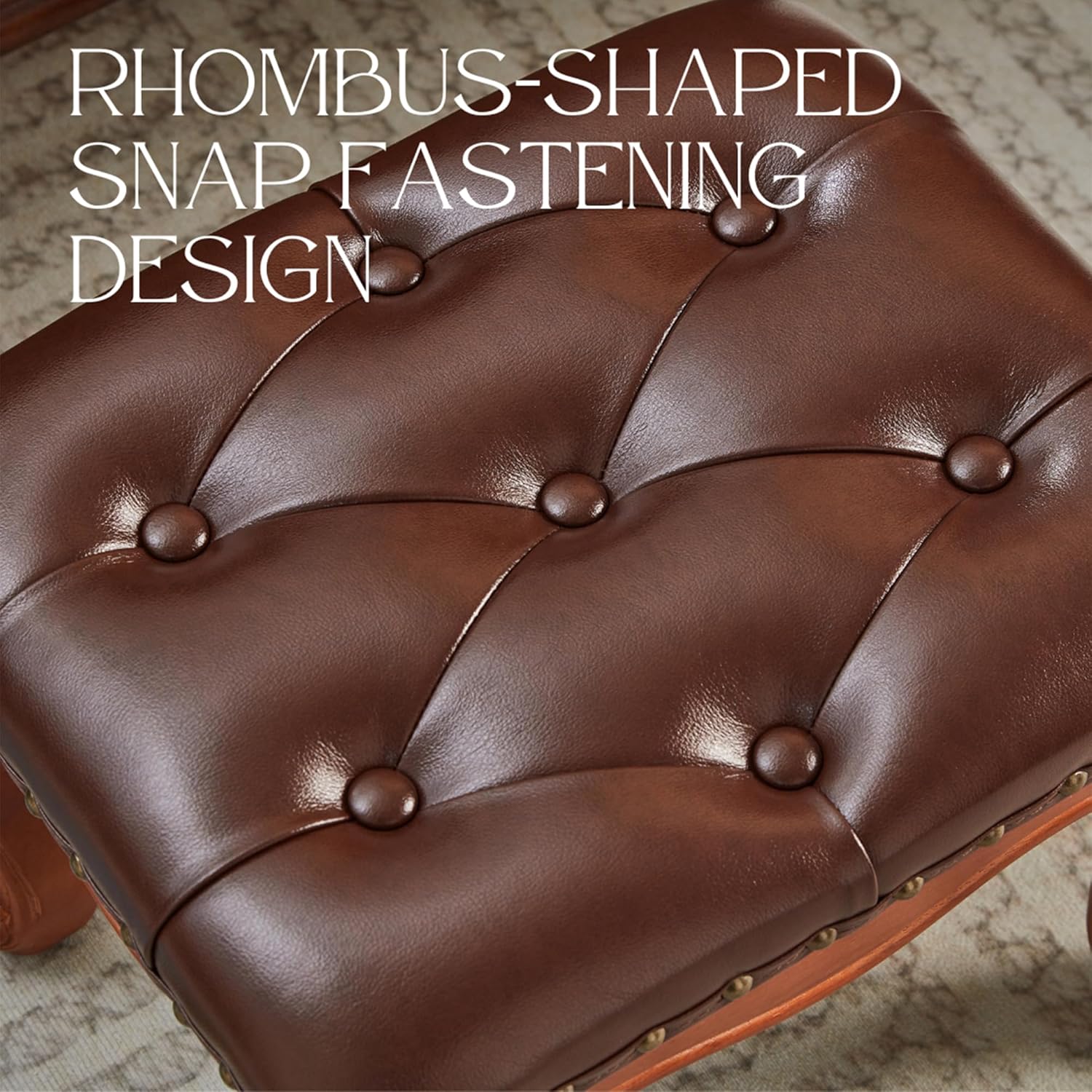 Foot Stools Ottoman, Small Vintage Leather Footstool for Living Room, Solid Wooden Ottoman Foot Rest,Shoe Change Bench at the Entrance (Warm Brown)