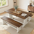 Tribesigns 47" Dining Table Set for 4, 3-Piece Kitchen Room Table with 2 Benches, Farmhouse Wood Dinner Furniture for Small Space, Home Living Room, White & Rustic Brown