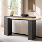 OKD 63" Geometric Console Table with Layered Top, Natural Oak & Dark Alder | Extended Layered Top, Sturdy Support Legs, Entryway, Hallway, Foyer, Living room, Behind Sofa