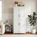 67" Kitchen Pantry Cabinet, 28"W Storage Cabinet for Kitchen, Living Room | 67" x 28" x 15" size, 4 adjustable shelves, engineered wood, anti-tip compatible, Shaker doors, White