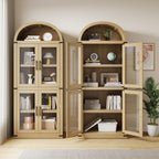 GAOMON 72" Tall Arched Kitchen Pantry Cabinet, Modern Farmhouse Arched Storage Cabinet with Glass Doors, Versatile Cupboard for Kitchen, Dining Room, Living Room, Office and Bathroom, Natural