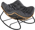 SWITTE Papasan Rocking Chair, Outdoor Wicker Egg Rocker with Cushion, Grey | Comfy Oversized Reading Chair, Cozy 30°-Rock Bed with 6" Cushion, Steel Frame 450LBS Capacity for Patio Porch Lawn
