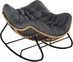 SWITTE Papasan Rocking Chair, Outdoor Wicker Egg Rocker with Cushion, Grey | Comfy Oversized Reading Chair, Cozy 30°-Rock Bed with 6" Cushion, Steel Frame 450LBS Capacity for Patio Porch Lawn