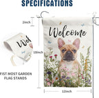 Floral French Bulldog Garden Flag Spring Summer Yard Flag Flower Dog Garden Flags for Outside Small Outdoor Welcome Flags 12x18 Double Sided