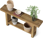 63-Inch Solid Wood Console Table, Narrow Farmhouse Entryway Table with 2-Tier Storage Shelf, for Hallway, Entrance, Living Room, Behind The Couch, Easy to Assemble, Brown