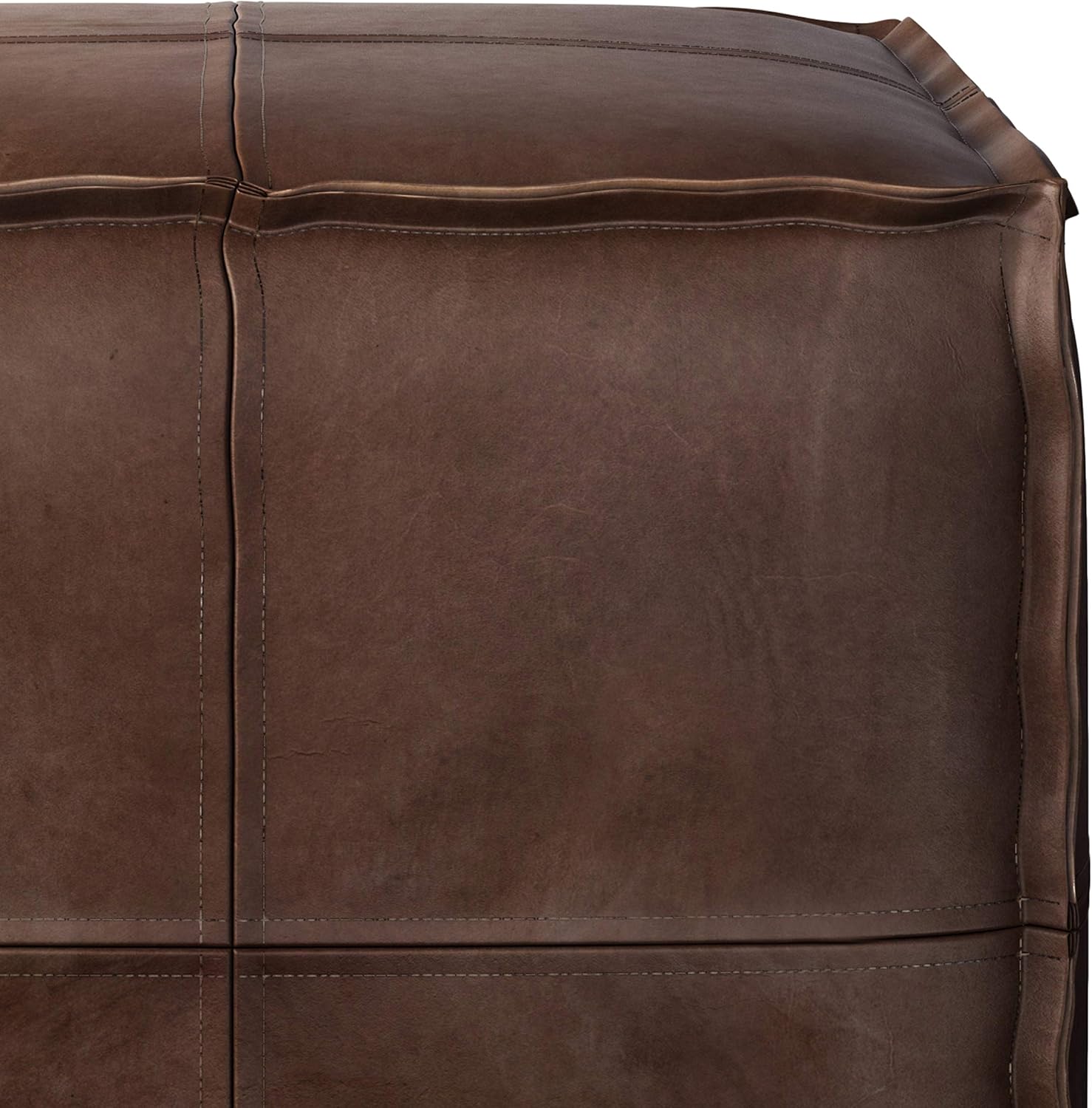 SIMPLIHOME Brody 18" Wide Square Pouf in Distressed Dark Brown Faux Leather | Boho footstool, coffee table and extra seating for living room or bedroom with assembled design, assembled; pouf ottoman.