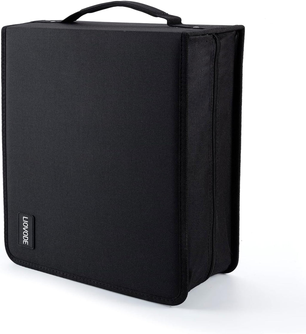 LIOVODE DVD Case 200 DVDs and 100 Booklets Capacity, CD/Blu-ray Storage Binder Case with Booklet Inserts Media Organizer Holder Black Blu ray Wallet for Car (200 Capacity)