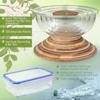 Stackable Space-Saving Set of 5 Nesting Glass Bowls with Acacia Lids for Foodprep, Storage, Mixing & Cooking - Microwave & Oven-ready BPA Free Durable Heat Resistant Inert Borosilicate Glass