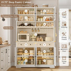 HOSTACK 75" Kitchen Pantry Storage Cabinet, Coffee Bar Hutch Cabinet, White | Tall Pantry Cabinet with Charging Station / Wide Countertop / Glass Doors / Wine Rack / Cup Holder / Drawers, Dining Room