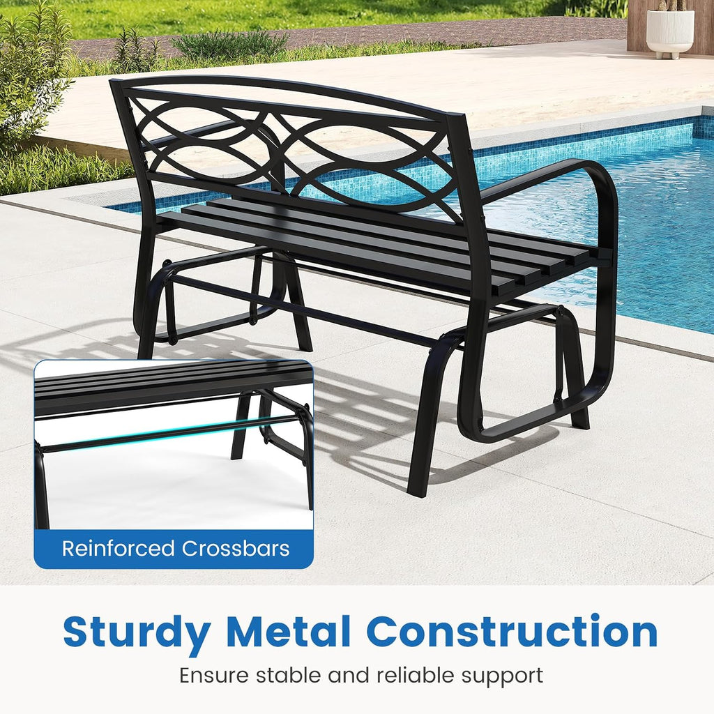Tangkula 2-Person Outdoor Glider Bench, Rocking Loveseat Chair | Metal Frame, Armrests, Geometric Backrest, Slatted Seat, for Patio, Porch, Garden, Deck and Backyard