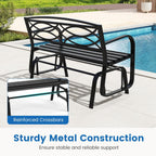 Tangkula 2-Person Outdoor Glider Bench, Rocking Loveseat Chair | Metal Frame, Armrests, Geometric Backrest, Slatted Seat, for Patio, Porch, Garden, Deck and Backyard
