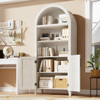 Garvee Arched Cabinet with Doors, 5-Tier Kitchen Pantry Cabinet with Adjustable Shelves, Wooden Open Farmhouse Storage Organizer for Kitchen, Dining Room, Living Room, Home Office, White