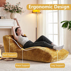Chaise Lounge Chair with Curved Back, Modern Upholstered Recliner Sofa, Tufted Accent Lounger Comfortable Lazy Chair for Bedroom, Apartment (Yellow)
