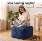 27.6" Floor Ottoman, Plush Corduroy Ottoman Foot Rest for Couch in a Box, Compressed Soft Foam Footrest No Assembly Require, Large Square Footstool for Living Room, Bedroom, Blue
