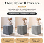 Homebeez Modern Square Ottoman, Vertical Channel Tufted Foot Stool Ottoman, Corduroy Velvet Upholstered Vanity Stool for Makeup, Bedroom, Living Room, Light Gray