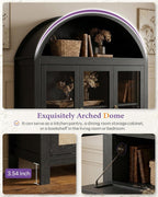 TYBOATLE 75'' Arched Cabinet with 3 Glass Doors, Pantry Cabinet for Kitchen | Arch Cabinet, Pantry Cupboard with Rattan Drawers and Anti-Tip Device, Farmhouse Pantry for Kitchen Bathroom, Black