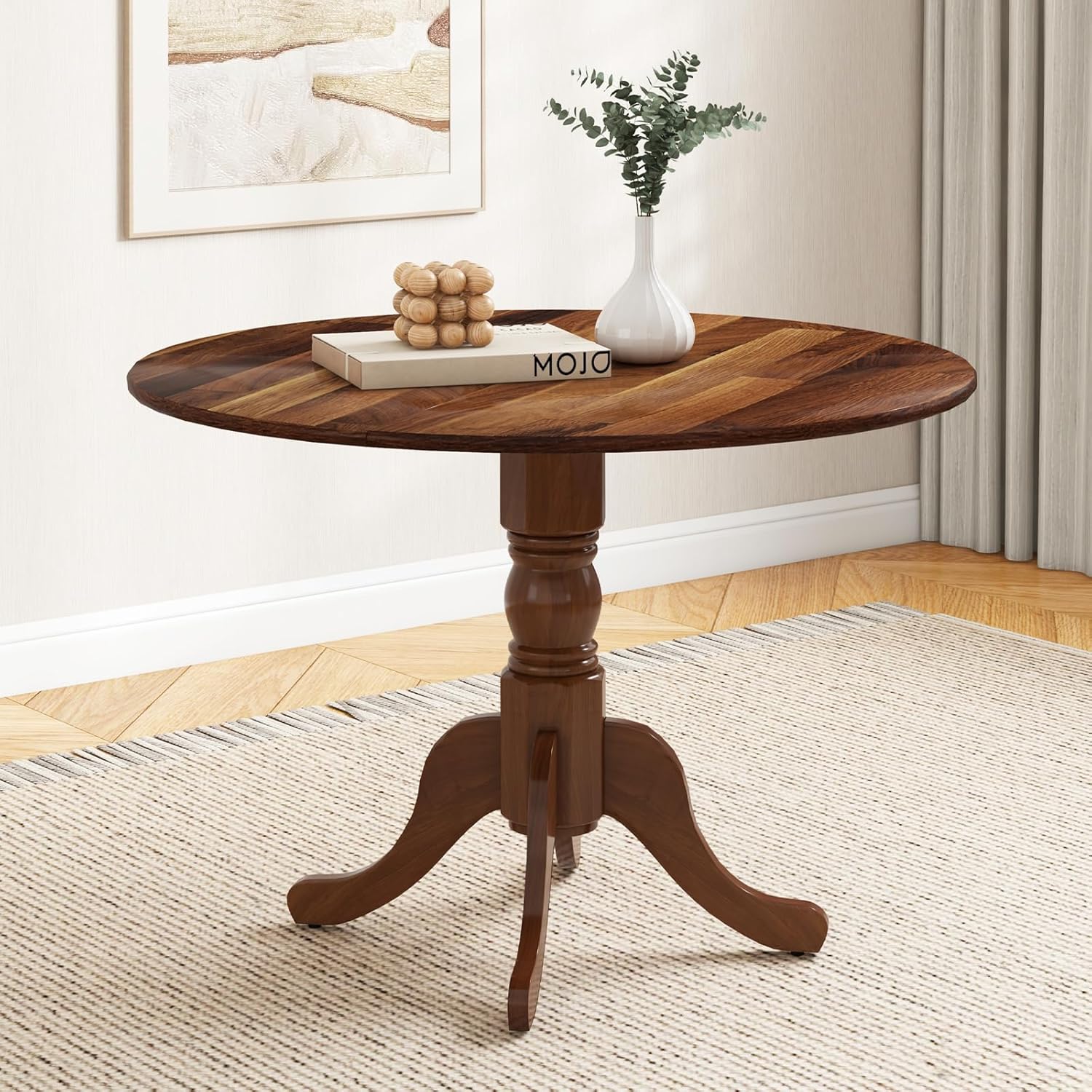 Giantex 39-Inches Round Rubber Wood Dining Table for 4 with Legs, 220 Lbs Capacity, Kitchen Table for Dining Room, Living Room, Restaurant, Dinner, Dinette (Walnut)