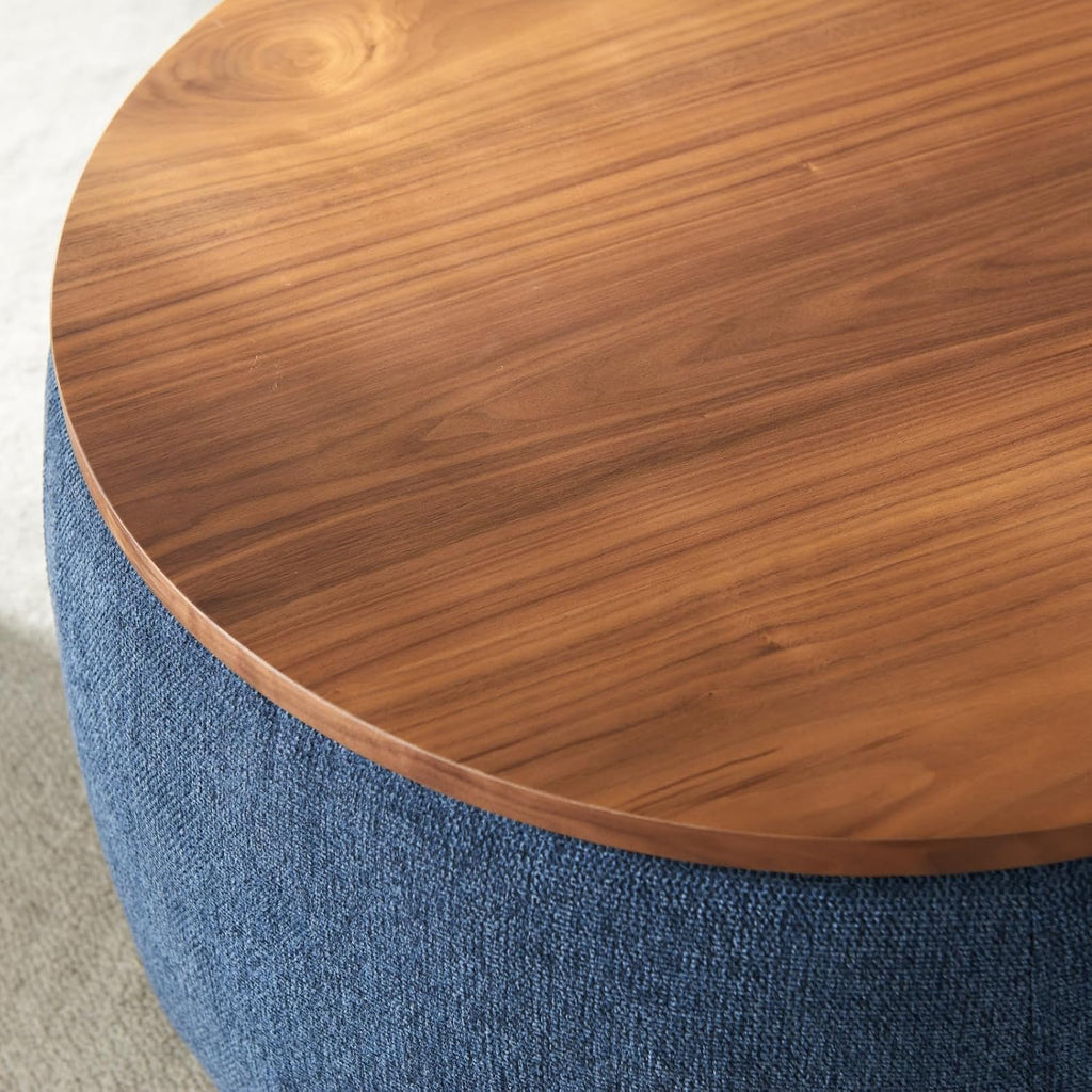 Round Storage Ottoman, 2 in 1 Function, Work as End Table and Ottoman, Navy (25.5"x25.5"x14.5")