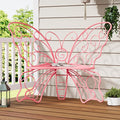 49 Inch Outdoor Bench, Pink Garden Bench with Metal Frame, Weatherproof Butterfly Front Porch Benches for Lawn, Garden, Yard, Balcony