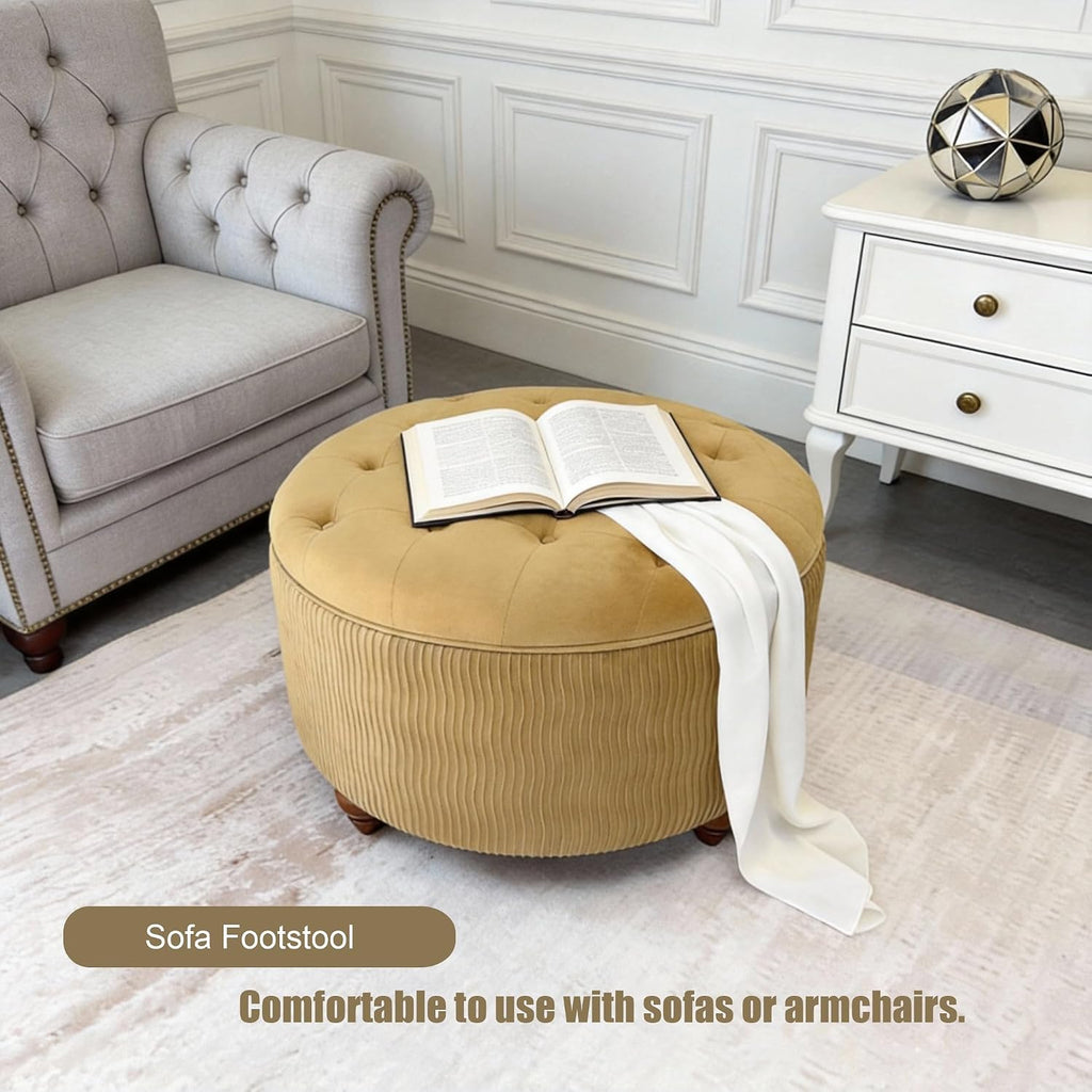 modscape 30" Velvet Round Storage Ottoman Coffee Table with Lift-Off Lid | Modern upholstered ottoman works as coffee table, footrest and extra seat. Large hidden storage for living room, bedroom.