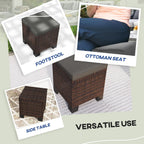 Outsunny 2 Pieces Outdoor Patio Ottomans, All Weather Wicker Footstools with Removable Cushions, 3-in-1 PE Rattan Ottoman Seat, Footrest and Side Table for Backyard, Poolside, Gray