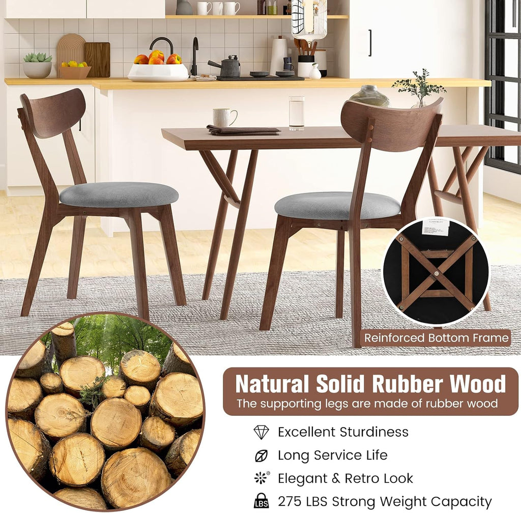 KOTEK Dining Chairs Set of 2 with Rubber Wood Legs | Mid Century Modern Kitchen Chairs with Cushioned Seat, Curved Backrest, Wooden Side Chairs for Dining Room, Living Room