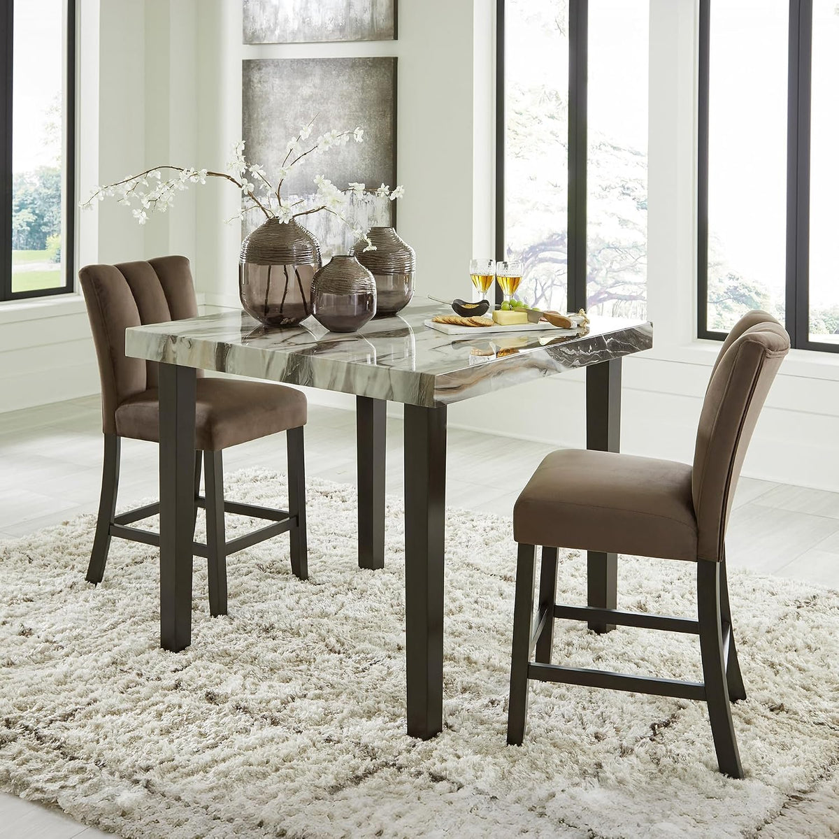Signature Design by Ashley Jazmore Contemporary Counter Height Dining Table with Faux Marble Pattern, Dark Brown & Beige