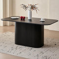 63" Large Oval Corners Dining Table for 4 6, Black | Rounded Corners Metal Frame Grooved Pedestal Base Modern Rectangle Kitchen Dinner Dining Table Wood-Patterned Surface