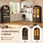 Pamapic Arched Kitchen Pantry Cabinet, 71" Tall Arched Cabinet with Acrylic Doors, Farmhouse Kitchen Storage Cabinet with 2 Large Drawers, Wooden Pantry for Dining Room, Living Room (Brown)