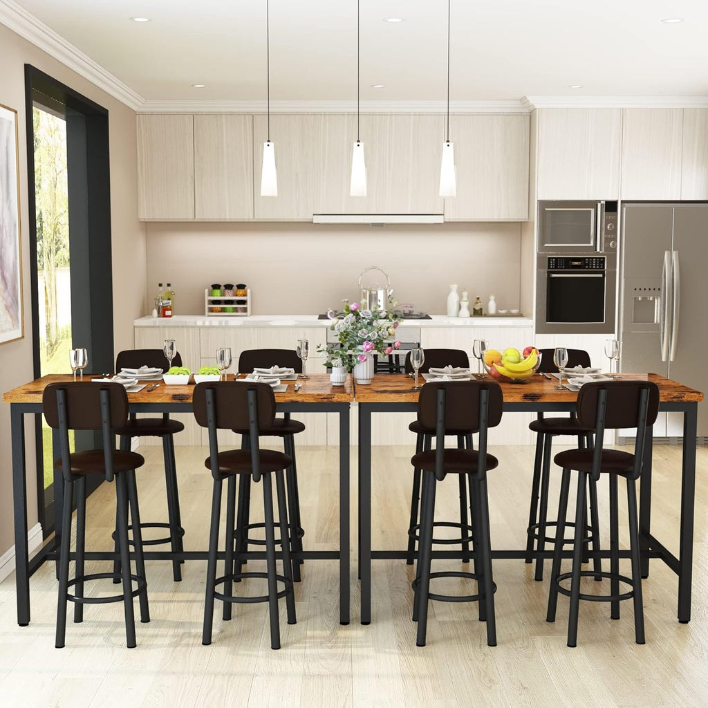 Lamerge Bar Table Set for 4 Kitchen Table and Chairs Set, Industrial Dinner Table with 4 PU Upholstered Stools Kitchen Pub Table for Kitchen, Space Saving, Restaurant (Rustic Brown and Black)