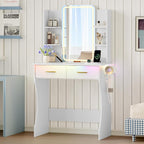 Xixini Vanity Desk with LED Lights Mirror & Power Outlet, Small Makeup Vanity Table Set with Storage Drawers, 3 Lighting Modes & Adjustable Brightness, Dressing Table for Women Girls Bedroom, White
