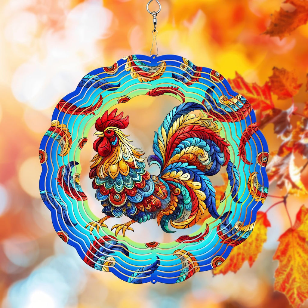 Rooster Wind Spinner, 3D Hanging Stainless Steel Garden Spinner, Wind Spinner Hanging for Outdoor & Indoor Décor, Unique Gifts for Yard Garden Decoration or Patio Décor (Rooster)