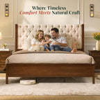 Jocisland King Size Solid Wood Bed Frame,57" Wingback Headboard,Walnut