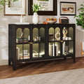 Foreate Sideboard Buffet Cabinet with Glass Door & LED Light, 53.2" Large Buffet Cabinet with Storage & Adjustable Shelf, Farmhouse Sideboard Credenzas Metal Kitchen Buffet, Black