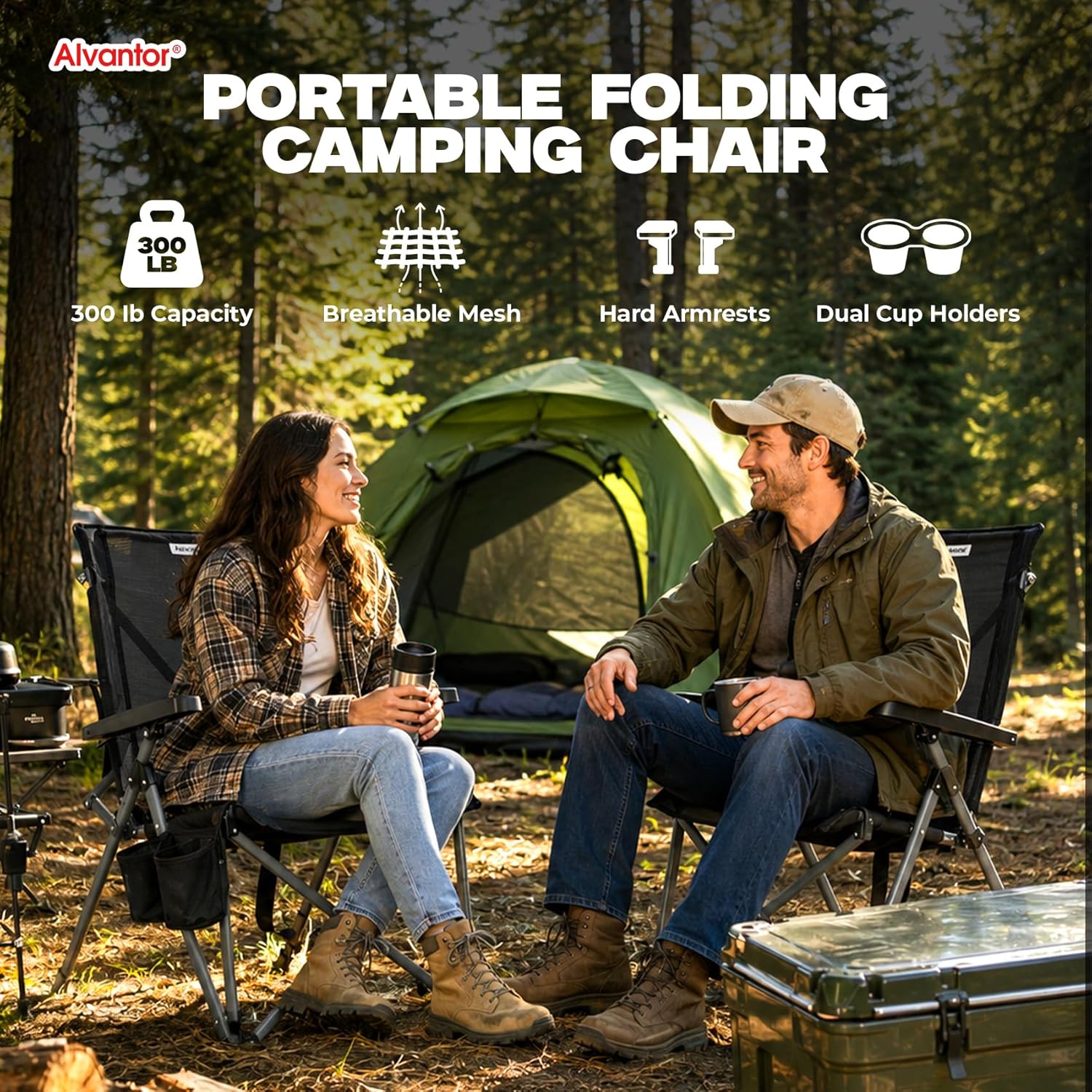 Alvantor® Camping Chair, Full Mesh Folding Beach Chair Breathable High Back Portable Lawn Chair for Outdoor, Armrest, Cup Holder, Easy Use Seat for Travel, Fishing, Pinic, Sports Event, 24"x31"x38"